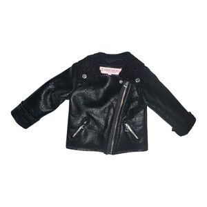 Urban Republic Toddler Girls Black Moto Jacket Zipper Faux Leather Shearling 24M